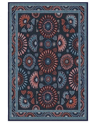 RUGGABLE x Iris Apfel Machine Washable Area Rug – Suzani Mosaic Navy Blue 6x9, Stain-Resistant, Non-Slip with Cushioned Pad – Medium Rugs for Living Room, Bedroom, Hallway, Entryway & Office