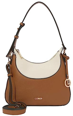 L.CREDI Hobo-Bag LILIEN Damen-Umhängetasche Colorblock 27x9x22 (cognac)