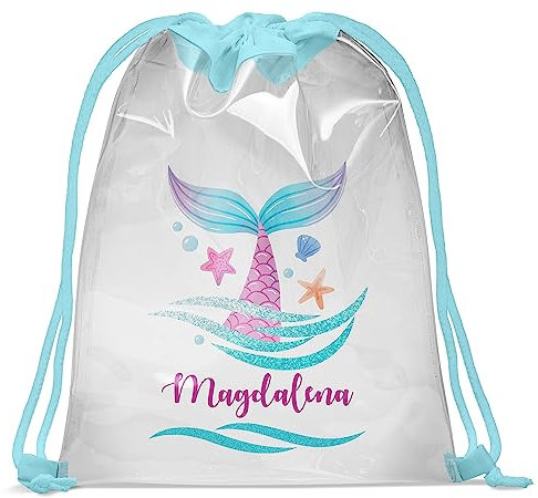 Personalizable Bolsa de Gimnasio en la Piscina con Nombre Bolsa Transparente 30 x 40 cm Bolsa Impermeable Gymsac Bolsa de Cuerdas Bolsa de Estampado Fitness Mermaid Tail [010]