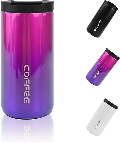 Tazas de viaje de 400 ml, taza térmica de acero inoxidable con tapa a prueba de fugas, taza de café aislada de doble pared para bebidas calientes y frías, taza de café portátil para coche, viajes al
