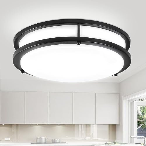 DINGLILIGHTING 48W LED Flush Mount Ceiling Light Fixture, 18 Inch Modern Black Ceiling Light, Low Profile Ceiling Lighting for Bedroom,Kitchen,Hallway,3000-6000K Adjustable, Super Bright