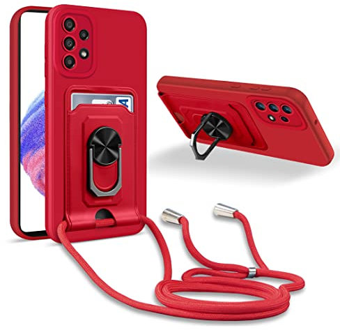 MacroHu 1x Coque avec Cordon pour Samsung Galaxy A52 4G/5G Coque Collier Telephone Portable Réglable Lanyard Case TPU Bumper Etui Housse Silicone Collier Case Antichoc Coque avec Bandoulière-Rouge