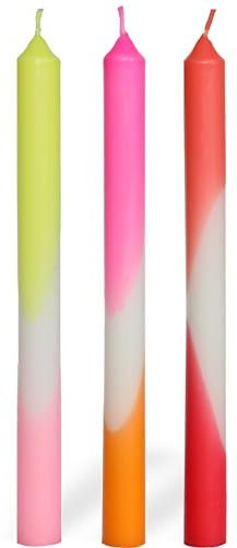 COMFORDER Dip Dye Kerzen, Stabkerzen Bunt (3 Stk.) handgemachte Tafelkerzen mit Farbverlauf, 9 Std. lange Brenndauer, Paraffin, 24 x 2,2 cm (Roza Rot)