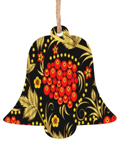 Weihnachtsschmuck, Holz-Weihnachtsbaumschmuck, Heim-Kamin-Hängeanhänger, 4 Stück, traditionelle russische Khokhloma-Cranberry