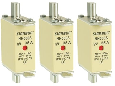 SIGANDG NH Sicherungseinsatz NH000 35A gG Frontanzeige Kombimelder, 3 Stück