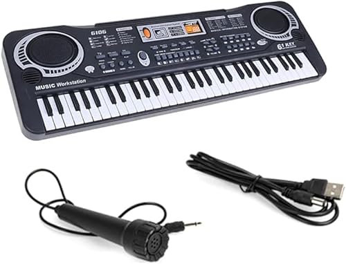 Tastiera elettronica a 61 tasti per pianoforte digitale, pianoforte elettrico, strumento musicale per bambini, tastiera per apprendimento con microfono integrato (nera)