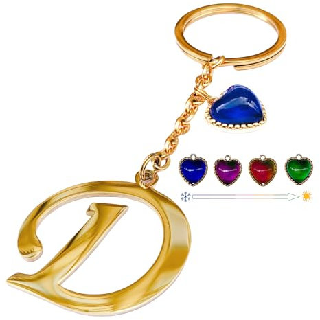 Famweylami Schlüsselanhänger mit Buchstaben für Damen, Süßer Schlüsselring mit Herz Anhänger, Namen Initiale, Geschenk Personalisierter für Kleine Schwester, Frauen, Mama, Freundin -Golden,D