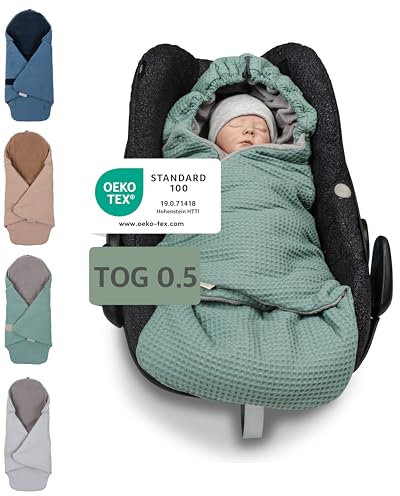 ULLENBOOM Einschlagdecke Babyschale Sommer, Aus 100% OEKO-TEX Materialien - Salbeigrün (Made in EU) - Decke für Babyschale & Kinderwagen, Für gängige Kindersitze, ideal für 0 bis 9 Monate