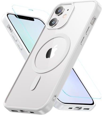 Hensinple Magnetisch für iPhone 12 Mini Hülle 5,4'',mit Panzer Schutz Glas,Stoßfest Militärschutz Rundumschutz Schutzhülle Case Handyhülle für iPhone 12 Mini-Weiß