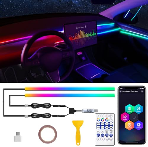 For Tesla Model 3/Y/S/X Dreamcolor Acrylic Interior Car LED Strip Light with USB/Type C, RGB 2 in 1 with 110.2 inches LED Strip, Dynamic Chasing Music Sync Neon For Tesla Ambient Lighting Kits