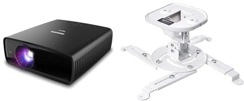 Philips NeoPix Ultra 520, proiettore True Full HD con TV Android & Amazon Basics - Supporto a staffa per proiettore, inclinabile, per soffitto e parete, Capacità 15 kg, Bianco