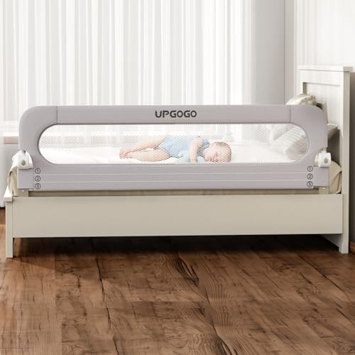 UPGOGO Folding Bed Rail for Toddlers,Baby Bed Rail Guard with Reinforced Anchor Safety System,Fit Bunk,Full Size,Queen,King,Twin(Grey,71x23.6)
