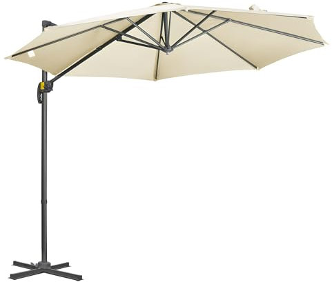 Ombrellone Da Giardino Decentrato 3x2.5 m, ANTI-UV, Acciaio ANTIRUGGINE, Angolazione Regolabile e Girevole a 360°, Chiusura/Apertura Con Manovella, Crema