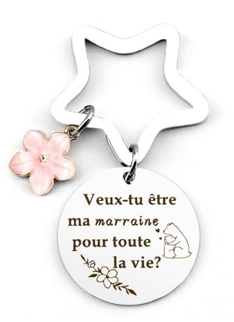 Bluckincle Porte-Clés Marraine, Cadeau Parrain Marraine, Cadeau Baptême, Argent