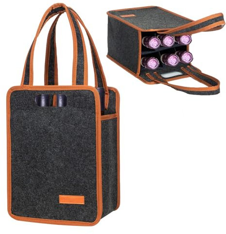 Duscdesp Portabottiglie con 6 scomparti, in feltro, per bottiglie di vino, per bevande, per campeggio, picnic e amanti del vino