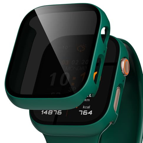 2 unidades funda con protector de pantalla de cristal compatible con Apple Watch SE 3 (2025)/ SE2/ SE / Series 6/5/4 44 mm funda protectora anti espía dura dura HD ultrafina PC protección Case, verde