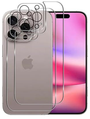 Afikyutu Verre Trempé pour iPhone 16 Pro Max, 2 Pièces Arrière Film Protection écran et 2 Pièces Caméra Protecteur, 9H Dureté, HD, Anti-Rayures, sans Bulles, Facile à Installer