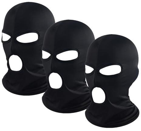 ATSNOSH 3 Stück Sturmhauben für Damen Herren, Balaclava mit 3 Löchern, Motorradmaske, Skimaske, Gesichtsmaske, UV-Schutz, Halloween-Maske (DE/NL/SE/PL, Alphanumerisch, Einheitsgröße, Schwarz)