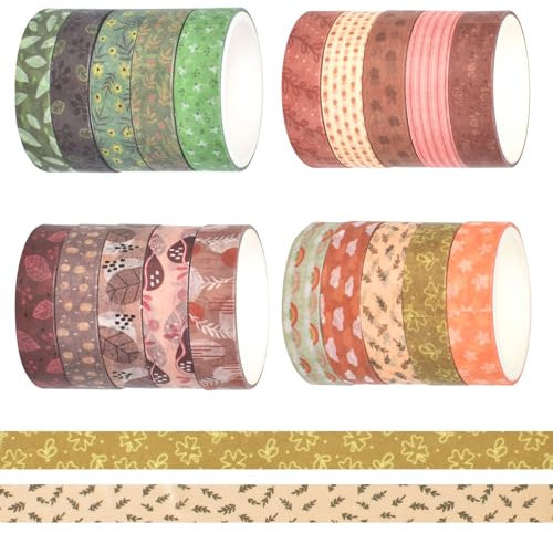 Cleminsta 20 Rollos Cinta Adhesiva Decorativa,Pegatinas Decorativas,Cinta Adhesiva Washi Tape,Pegatinas Scrapbooking,Para Álbumes De Recortes,Journal, Decorar Regalos