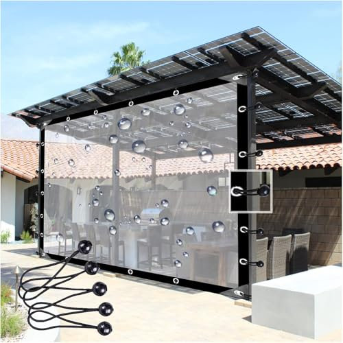 Gazebo Pannelli Laterali Tende da Esterno Telone Impermeabile Impermeabile Telone Trasparente in Vetro, per Balcone, Tetto, Pergola, Personalizzabile,Trasparente,2x1,5m/6,6x4,95ft
