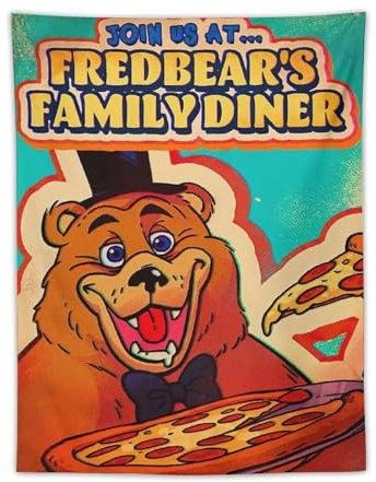 FNAF Horror-Poster, Vintage-Film, Familienessen, Pizza, Gaming-Poster, coole Tapisserie, Kunstdrucke, Wandgemälde, Kunstwerke, Wandteppich, hängendes Bild, Geschenk, Schlafzimmer, Heimdekoration, 76,2