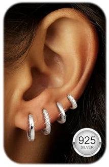 LOLIAS 4 Paar Creolen Silber 925 Klein Hypoallergen Ohrringe Silber 925 Creolen Kreolen Ohrringe Creolen Set Silver Hoop Earrings for Women Schmuck Damen 6/8/10/12MM