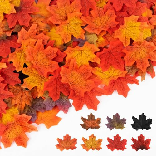 Fonyiunce 400 Piezas Hojas Otoño, Planta de Hoja de Arce Simulada, Colores Mezclados Hojas Otoño Artificiales Guirnaldas para Bodas de Otoño, Fiesta de Acción de Gracias, Decoración de Mesa