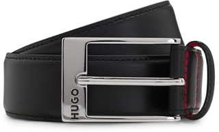 HUGO Cintura uomo BARNEY in pelle verniciata con interno rosso, Nero , 95