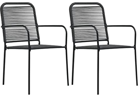 BOWEKAM Home & Garden-Garden Chairs 2 pcs Cotton Rope and Steel Black-Furniture Choice