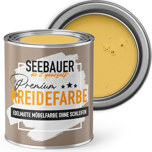 SEEBAUER diy Kreidefarbe für Möbel Gelb 375ml für Innen (No. 445 Maple Leaf) Möbelfarbe ohne Schleifen - Holzfarbe extra matt - Holzlack, Möbellack hohe Deckkraft