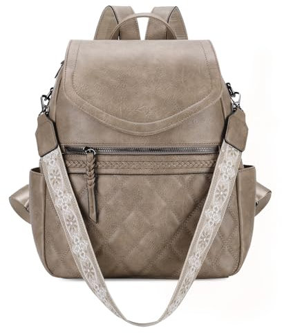 Kasgo Damen Rucksack PU Leder, Wasserdichte Modern Anti-Diebstahl Große Kapazität Cityrucksack Frauen Handtasche für Schule Arbeit Reisen Khaki
