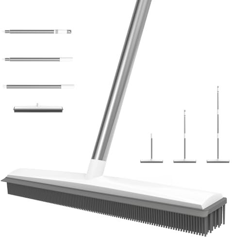 2 in 1 Soft Rubber Broom for Floors, 120cm Adjustable Stainless Steels Handle Rubber Sweeping Brush, Hair Removal Brush Lightweight Portable Floor Scrubing Brushes for Hardwood Wooden Floor Tile