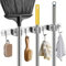 Housolution 3 Racks and 4 Hooks Mop and Broom Holder Wall Mount, Stainless Steel Utility Hooks, Self Adhesive Wall Hangers Heavy Duty Laundry Organizer Tool Rack for Home, Garage, Garden, Kitchen