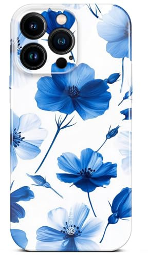 ONEFLOW Flower Cover für iPhone 15 Pro Max Hülle in Floral Optik, Blumen Designer Case Handy Schutzhülle mit Kameraschutz, Hardcase dünne Handyhülle Blumenmuster, Blau Weiß