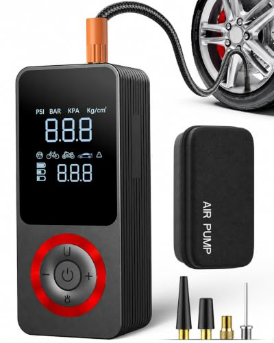 Tire Inflator Portable Air Compressor, Smart Air Pump for Car Tires with 3 Light Modes, Digital Pressure Gauge, 12V Car Power Adapter, Storage Box