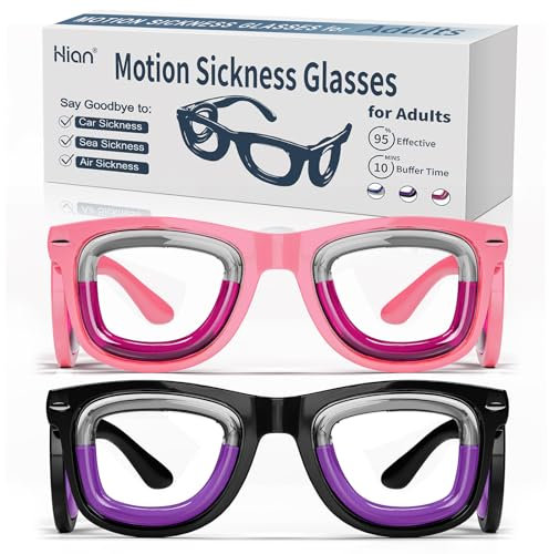 Hion 2 Paar Smart Glasses für Erwachsene gegen Reisekrankheit, ultraleichte, tragbare Flüssigkeitsbrille gegen Übelkeit, Reise- und Seekrankheit, unverzichtbar für Reisen und Kreuzfahrten