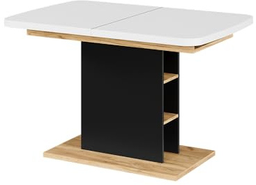 Vicco Ausziehbarer Esszimmertisch Fenaro, Weiß/Schwarz/Goldkraft Eiche, 120/160 x 80 cm mit offenen Fächern