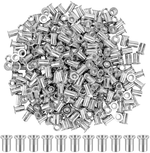 NAMYEUT 300 Stück Nietmuttern M6 Aluminium, Blindnietmuttern M6 x 15 mm, Gewindenieten Einpressmuttern Flachkopf Nietmuttern für Befestigung Bleche, Möbeln