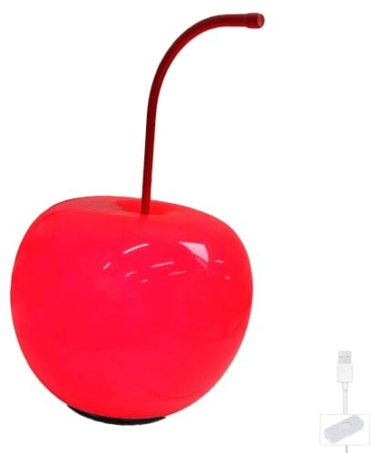 OOWDMPE 8W LED Dimmbar Tischlampe mit Kabel Kreative Kirsche Design Tischleuchte Moderne Nachttischlampe mit usb Stecker Deko Kleine Lampe Glas Nachttischleuchte für Schlafzimmer Wohnzimmer Rot