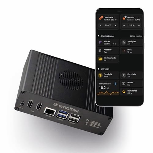 smattex Plug & Play Set Black, Raspberry Pi 5, Home Assistant vorinstalliert, inkl. Antenne (Thread Border Router), WiFi, Bluetooth, SSD, Matter, Zigbee optional, sofort (4 GB RAM / 128 GB SSD)