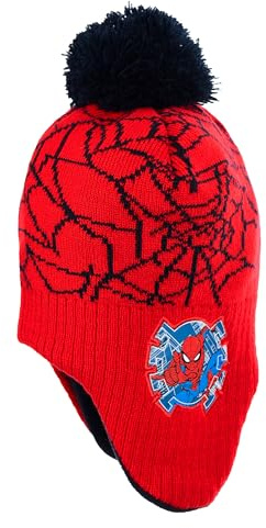 Marvel Spiderman - Berretto invernale per bambini, con pompon, articolo in licenza, lavorato a maglia con fodera in pile e protezione per le orecchie, caldo berretto con pompon per ragazzi, grigio o