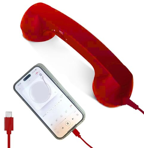 Demiawaking Retro Telefonhörer für Handy, Handy Empfänger mit Mikrofon und Lautsprecher, USB-C Anschluss, kabelgebundener Kopfhörer für Smartphone/Tablet/Laptop (Rot)