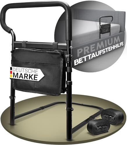 LECURE® Aufstehhilfe Bett [höhenverstellbar] - stabile Bettaufstehhilfe für Senioren und Menschen mit eingeschränkter Mobilität [inkl. Abnehmbarer Tasche] - passend für Betten mit Lattenrost