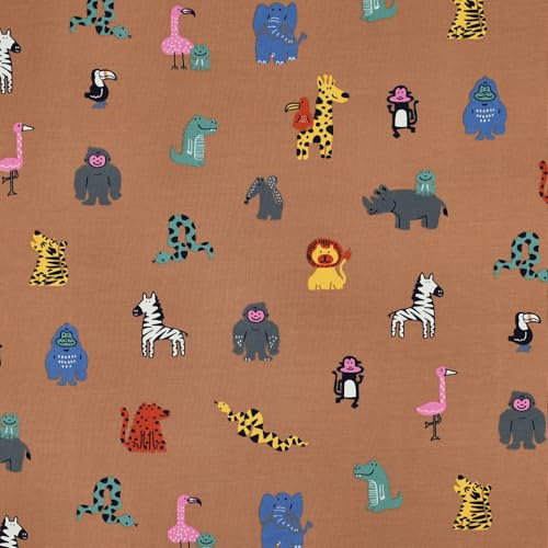MAGAM-Stoffe Zoo Tiere Kinder Jersey OEKO-TEX Meterware ab 50cm (Camel)
