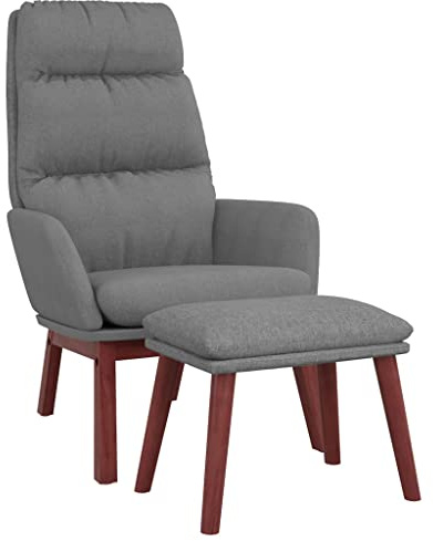 Owoxanthellate Poltrona relax con sgabello, grigio chiaro, poltrona imbottita con telaio in metallo e gambe in legno di gomma, comoda poltrona per TV, soggiorno, angolo lettura