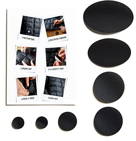 Down Jacket Repair Patches: Easy to Use, Pre-Cut, Self-Adhesive, Waterproof Fabric, Tear-Resistant Rip-Stop Nylon Fabric Patches for Clothing, Down Jacket Patches, Outdoor Gear - Black