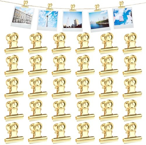 Binder Clips, 30 Stück 22mm Büroklammern Briefklemmer Bulldog Clips für Bilder Fotos, Küche zu Hause, Büro Zubehör (Gold)