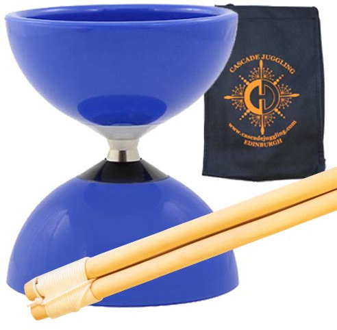 Karussell-Lager Diabolo Set – Kinder, Fast Bearing Diablo mit Holzstäben, Pro String und Cascade Jongliertasche (blau)