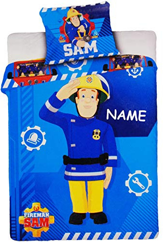 alles-meine.de GmbH 2 TLG. Set: Bettwäsche - Feuerwehrmann Sam - inkl. Name - 100 x 135 cm - 100% Baumwolle - Wendemotiv - Reißverschluss - Microfaser - für Jungen - Kissen 40 x..