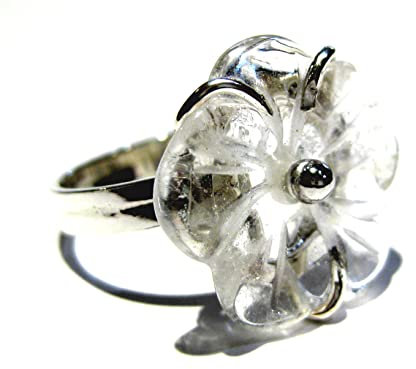 anillo cristal de roca flor plata 925%